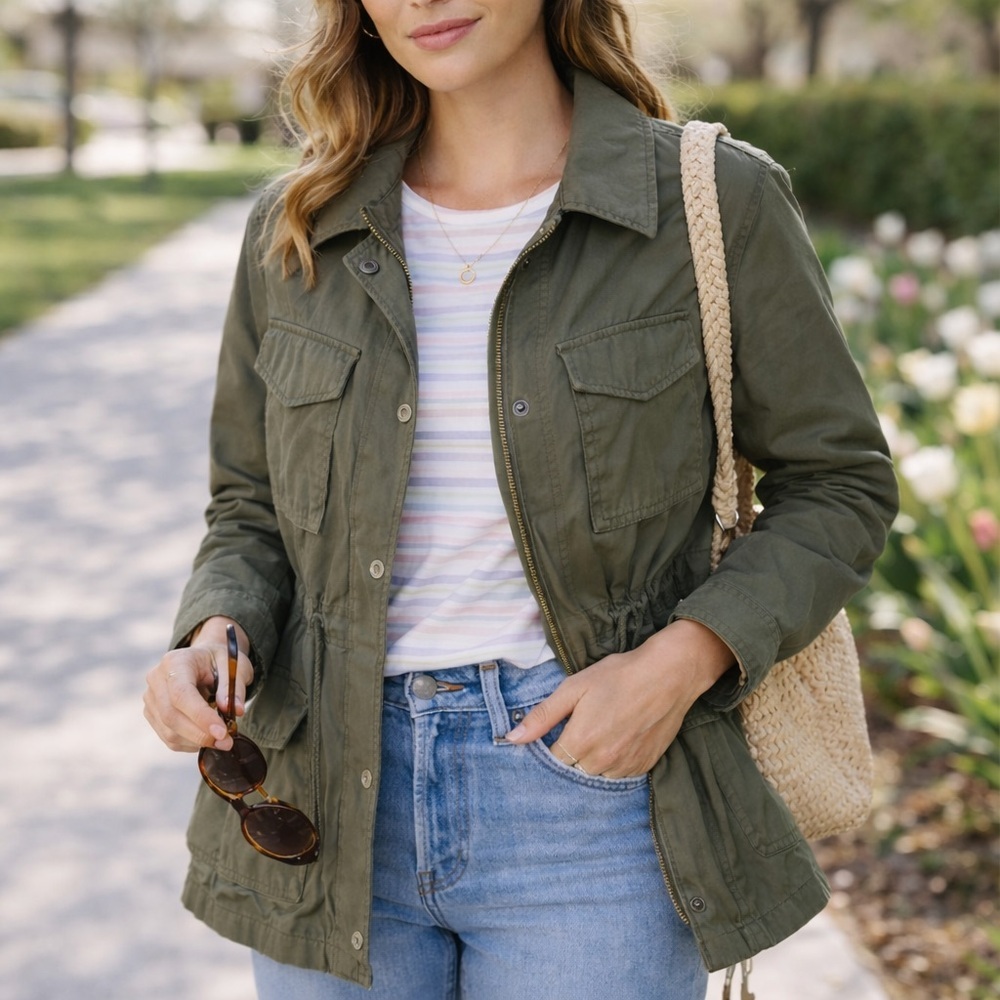 Khaki Utility Field Jacket | Lightweight Spring Safari Jacket XS